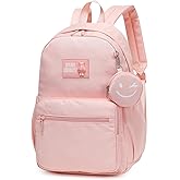 Caran·Y Waterproof School Backpack for Kids 6-18 | Lightweight Durable Girls & Boys Bookbag with Blinking Zipper Pouch Spacious for School Outdoor Travel(Pink)