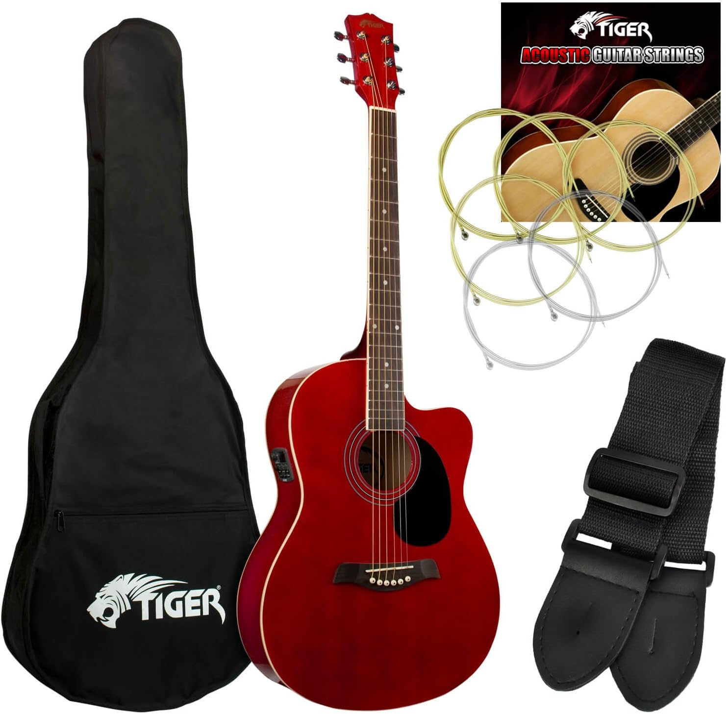 Tiger Full Size Electro Acoustic Guitar Package for Beginners with