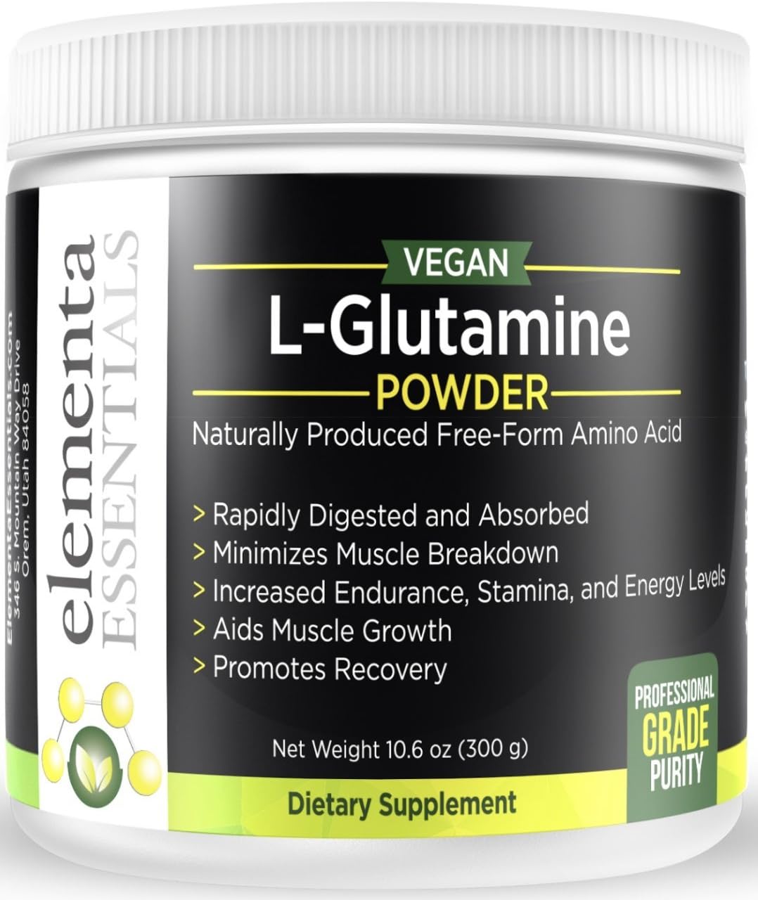 Elementa Essentials Micronized L Glutamine Powder 5000mg | 100% Pure Serving Highly Concentrated | Recover from Workouts | Retain Muscle Mass | Support Gut Health | Unflavored Freeform No Additives