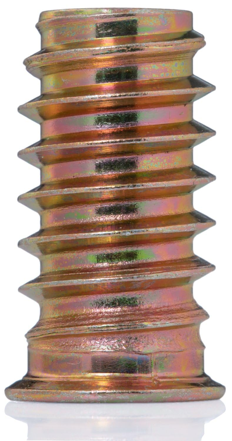 YoiYee Wood Furniture M8 x 30 mm Threaded Insert Nuts Interface Hex Socket Drive Zinc Yellow Passivated - 12 Pack — image 1