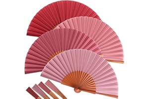 Blulu 4 Pieces Handheld Silk Folding Fan for Women Pear Wood Spanish Chinese Hand Fans Folding Vintage Crafts for Renaissance Fairs,LARP,Steampunk, Medieval,Viking or Cosplay Costumes(Vintage Pink)