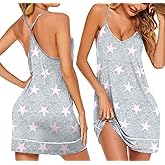 Ekouaer Women's V Neck Racerback Sleeveless Nightgown