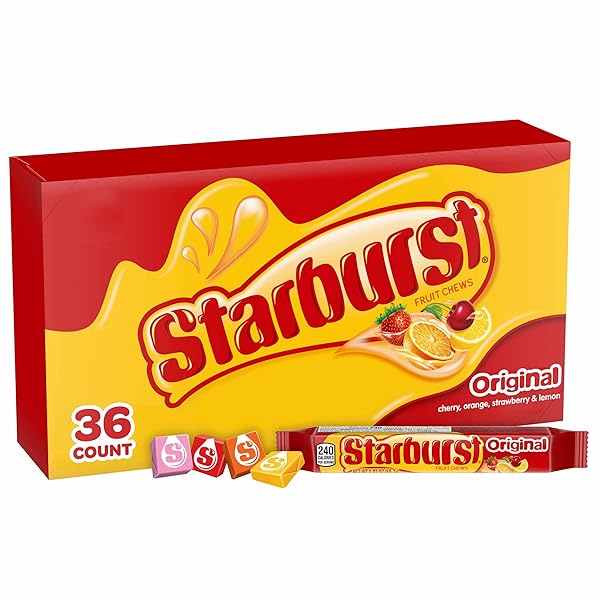 STARBURST ORIGINAL FULL SIZE FRUIT CHEWS CANDY BULK, CHEWY CANDY FOR PARTIES, 2.07 OZ (36 SINGLE PACKS)
