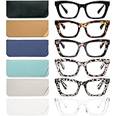 REAVEE 6 Pack Oprah Style Reading Glasses for Women Blue Light Blocking, Cute Square Computer Readers with Spring Hinge