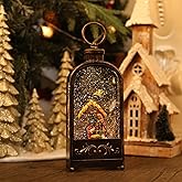 Nativity Scene Snow Globe Christmas Decorations Lantern, Glittering Lighted Plug-in, 3 AA Battery Operated & USB Powered, Nativity Scene Snow Globe Lantern for Christmas Home Decoration and Gift