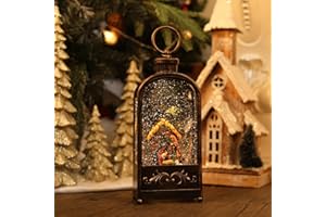 PESTILITE Nativity Scene Snow Globe Christmas Decorations Lantern, Glittering Lighted Plug-in, 3 AA Battery Operated & USB Powered, Nativity Scene Snow Globe Lantern for Christmas Home Decoration and Gift