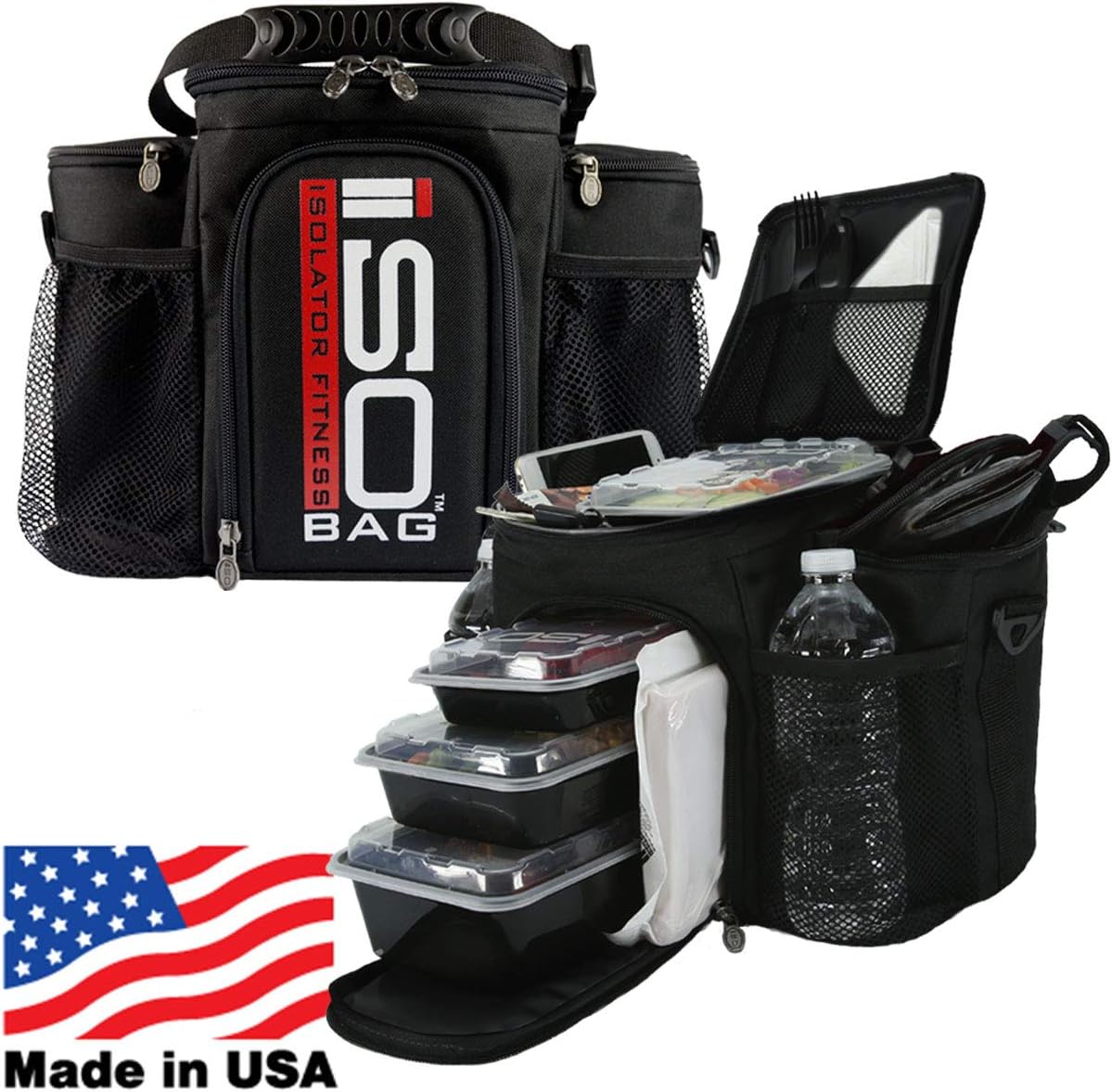 Isolator Fitness 3 Meal ISOBAG Meal Prep Management Insulated Lunch Bag Cooler MADE IN USA Black Accent w/BPAfree microwave dishwasher freezer safe stackable Meal Prep Containers ISOBricks Strap