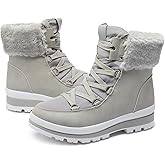 hash bubbie Women's Fuzzy Mid-Calf Boots Lace up Snow Boots for women Non Slip Combat Boots Black Winter Boots White Combat Boots(Waterproof,Zipper)