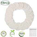 Reusable Makeup Remover Pads -18 Packs Washable Organic Cotton Rounds - Soft Nat