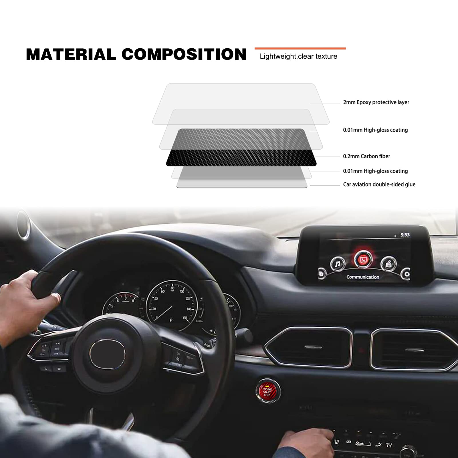 Compatible with Mazda 3 6 CX-3 CX-5 CX-9 MX-5 Miata Accessories Real Carbon Fiber Sporty Car Keyless Engine Start Stop Push Button Cover Trim Sticker -Red