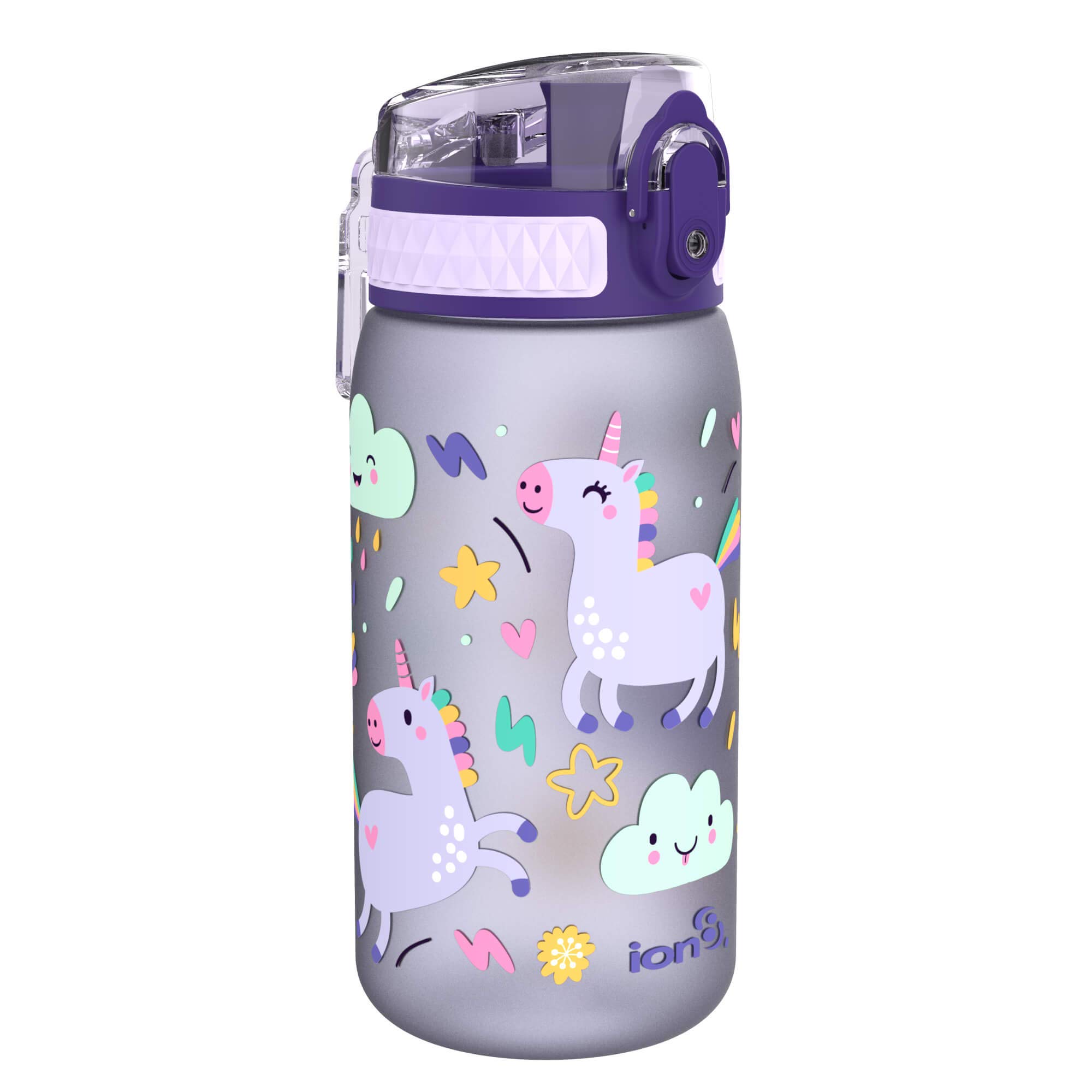 Ion8 Kids Water Bottles, BPA Free, Leakproof, Dishwasher Safe, Easy Open, Secure Lock, Small Boys & Girls Water Bottle,Kids Drinks Bottle for Spill-free Drinking, Pink, Unicorns, 350ml/12oz