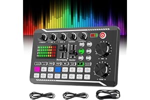 ALMOSDO Live Sound Card with Dj Mixer Effects & Voice Changer, F998 Live Sound Card Audio Mixer, Professional Sound Mixer Board, LED Light Voice Changer Sound Card with Multiple Sound Effects (Set-A)