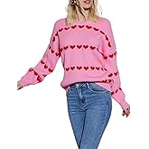 Arssm Womens Valentine Sweater Crewneck Long Sleeve Heart Pullover Knitwear Fashion 2026 Cute Knit Top(Pink-S)