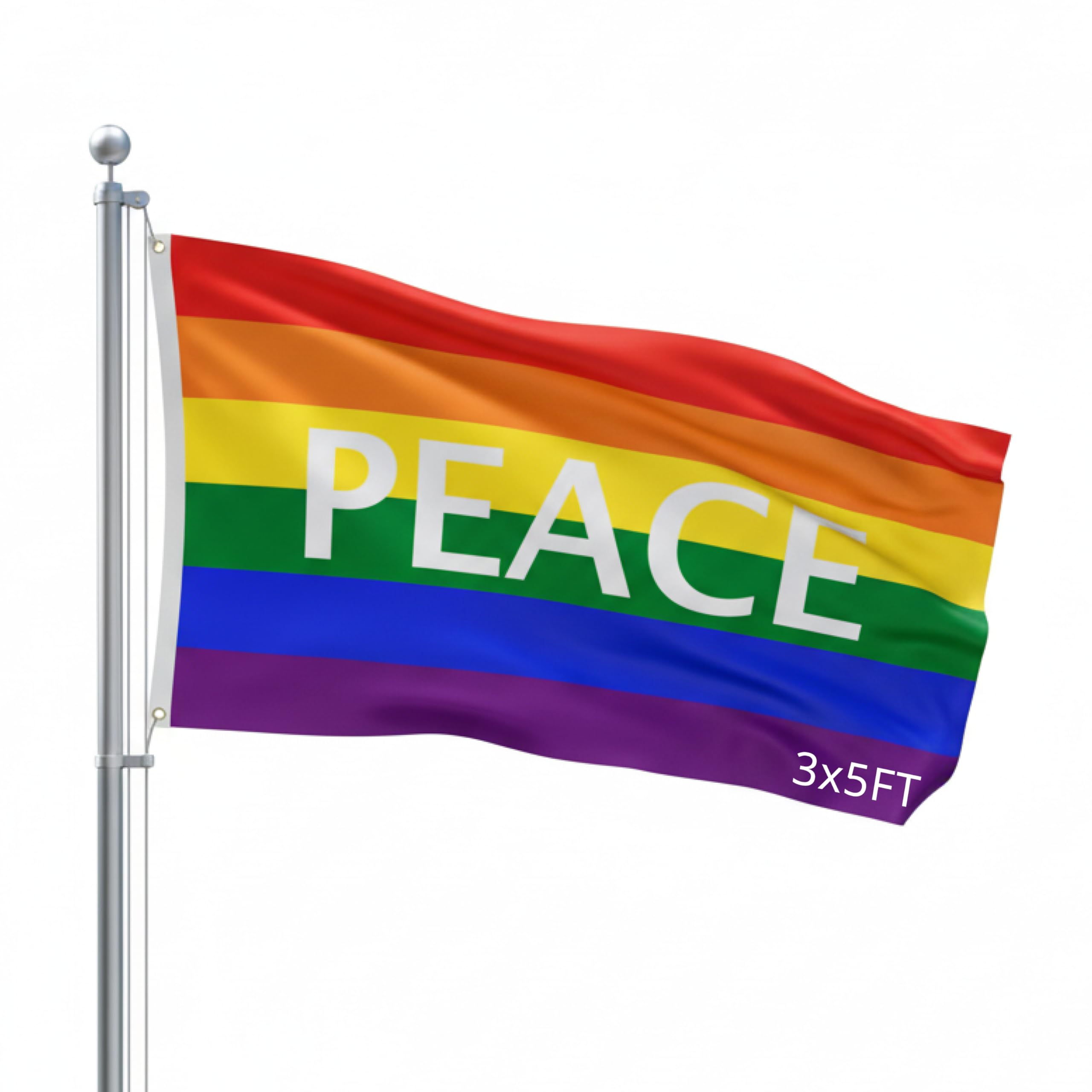 Shoe String King Rainbow Peace Outdoor Flag - Large 3' x 5', Weather-Resistant Polyester Rainbow Peace Letters