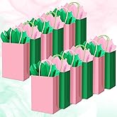 Fullhawl 24 Pack Pink and Green Gift Bags with Tissue Paper Halloween Witch Party Favors Kraft Paper Candy Goodie Bags with Handles for Princess and Witch Party Supplies Birthday Halloween Decorations