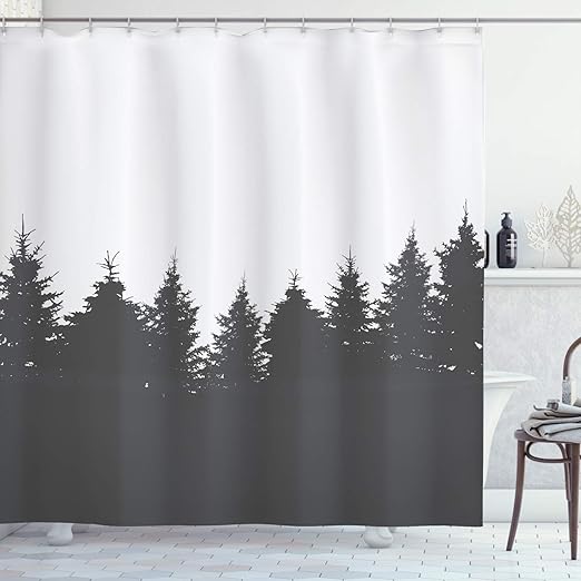 Amazon Com Ambesonne Pine Tree Shower Curtain Mother Nature Theme With Pine Trees Silhouette Pattern Monochrome Design Cloth Fabric Bathroom Decor Set With Hooks 75 Long Black And White Home Kitchen