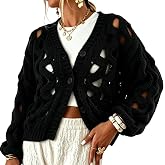 Yimoon Crochet Cardigan Sweaters for Women Hollow Out Sweater | V Neck, Long Sleeve, Button Down, 2026 Summer Fall, Chunky Knit Sweater, Oversized Cover Up