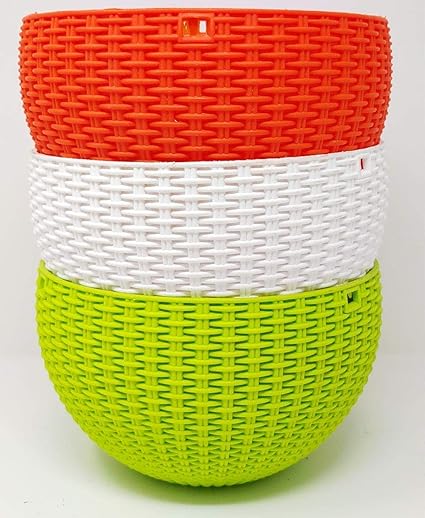 Greenport 3 Pcs Plain Color Round Plastic Hanging Planter Flower Pot for Home and Garden Indoor Plant (Multicolor)
