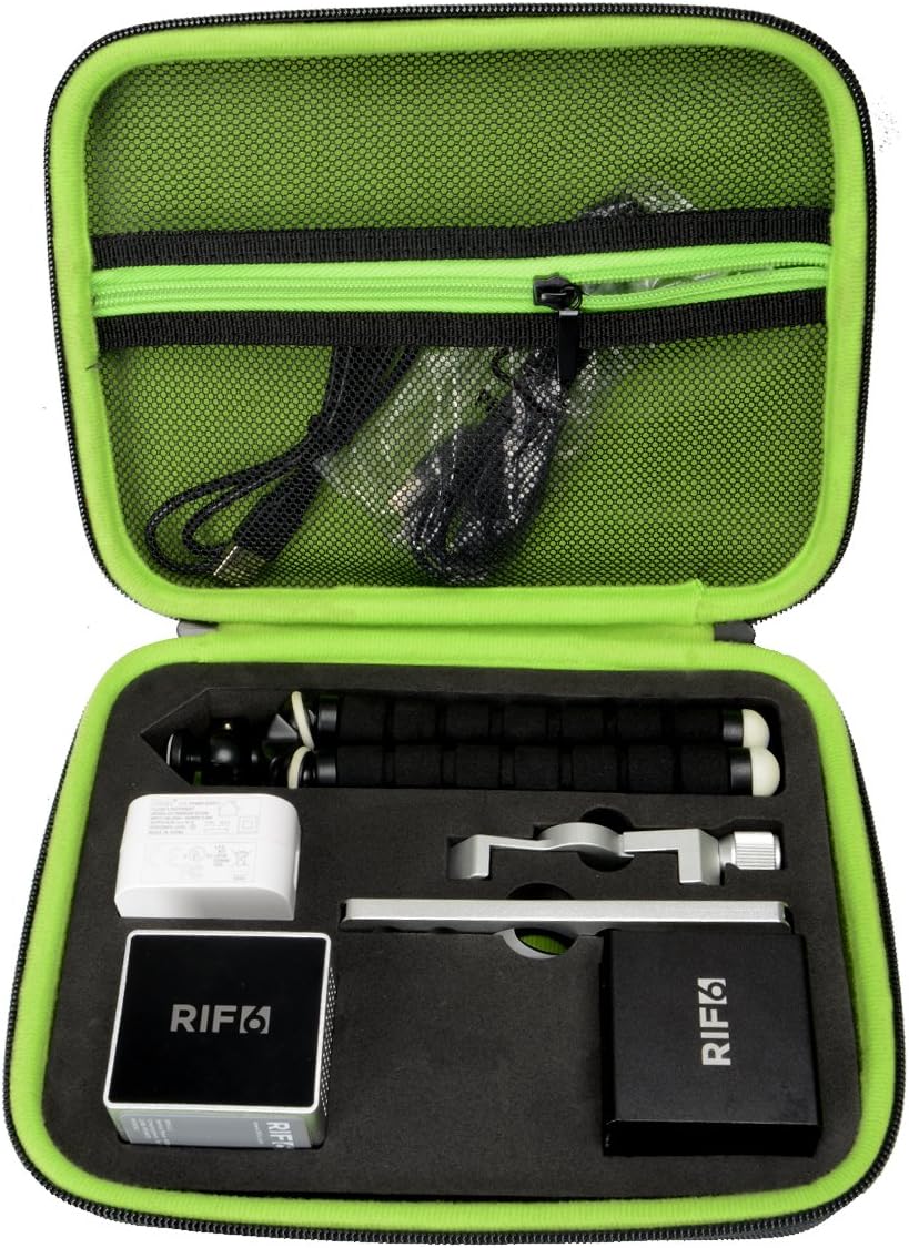 Customized Protective Case for RIF6 Cube Pico Video Projector, Secured Blocks for RIF Cube Projector, Speaker, Tripod, Mount and Cable, Zipper mesh Pocket for Other Accessories (Black+Green)