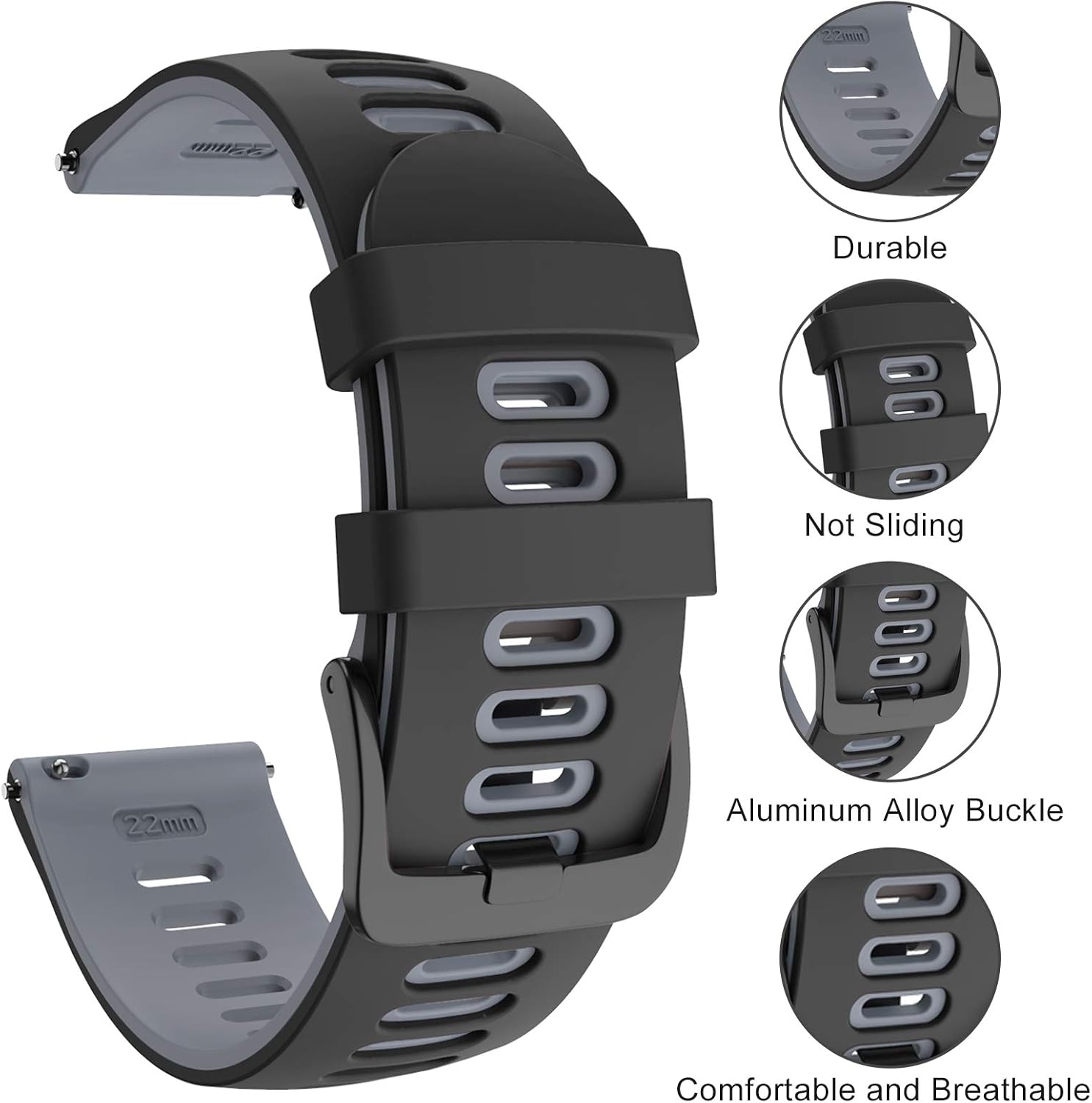 ISABAKE Strap for Garmin Vivoactive 4, Venu 2-22mm Silicone Quick Release Band for Forerunner 255/Forerunner 265 Music/Venu 3 - Image 5