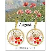 Birth Flower Earrings for Women Handmade Month Real Pressed Earrings Unique Resin Dangle Plant Earrings Dry Flowers Great Present For Birthday,Party, Christmas