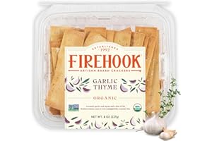 Firehook Garlic Thyme Crackers – Artisan Baked, Craveably Crunchy, Baked with Mediterranean Garlic & Thyme – Organic, Non-GMO, Kosher– 8 oz Box