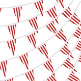 RUBFAC 170ft 120pcs Red White Striped Pennant Banner | Carnival Theme Party Decorations, Halloween Christmas Birthday Decorations, New Year Eve celebration supplies