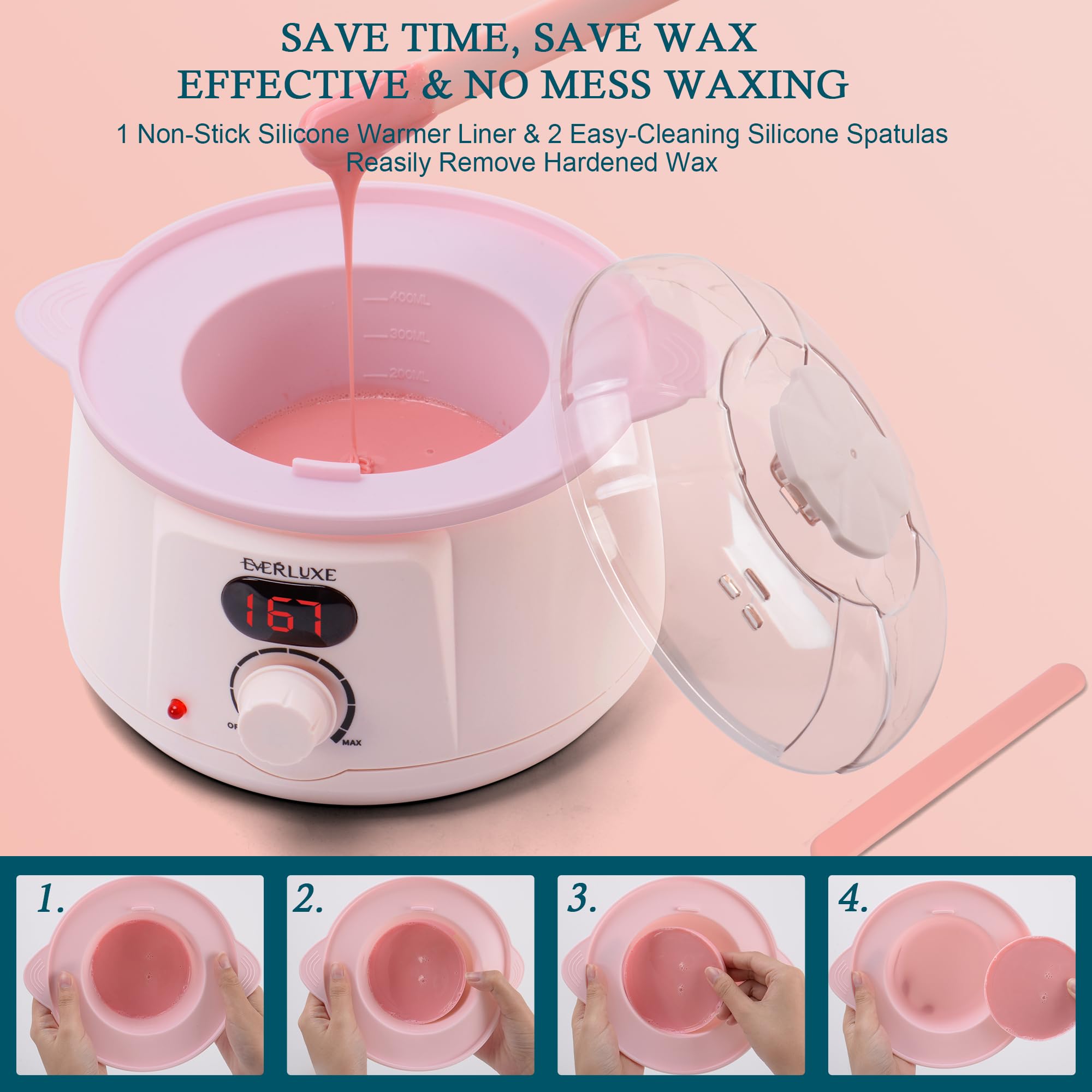 Waxing Kit for Women Hair Removal with Silicone Wax Warmer Liner, Digital Waxing Machine Hard Wax Kit for Full Body, Arms, Legs, Face, Bikini, Brazilian Wax Kit for Women Men Sensitive Skin
