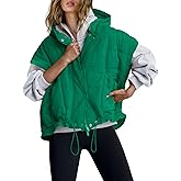 SENSERISE Womens Oversized Puffer Vest Sleeveless Quilted Jacket Zip Up Hooded Puffy Vest Ponchos Coats with Pockets