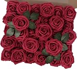 N&T NIETING Artificial Flowers Roses 30Pcs Foam Real Touch Red with Stems