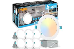 Allsmartlife 6-Pack 6 Inch LED Recessed Light, 5CCT Options (2700K-5000K) 14W=150W 1200LM Dimmable Ultra-Thin Canless LED Recessed Ceiling Light, High Brightness Can-Killer Downlight ETL
