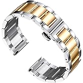 BINLUN Thick Stainless Steel Watch Band Metal Heavy Polished Matte Brushed Finish Watch Strap Replacement for Men Women 16mm/18mm/20mm/21mm/22mm/23mm/24mm/26mm(Polished Silver and Gold,20mm)