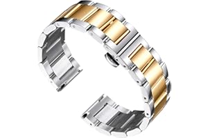 BINLUN Thick Stainless Steel Watch Band Metal Heavy Polished Matte Brushed Finish Watch Strap Replacement for Men Women 16mm/18mm/20mm/21mm/22mm/23mm/24mm/26mm(Polished Silver and Gold,20mm)