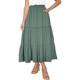 Afibi Womens High Waist A Line Ruffle Swing Long Maxi Skirt with Pockets