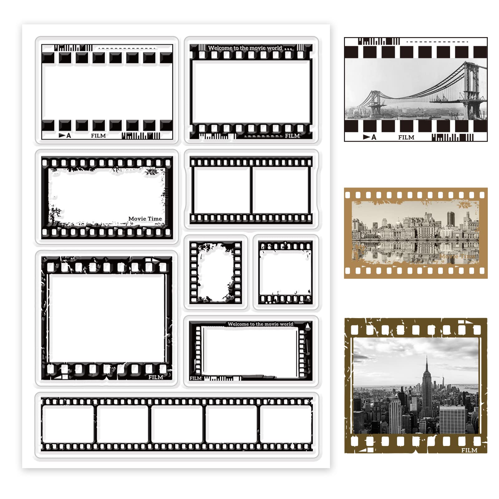 GLOBLELAND Vintage Film Frame Clear Stamps Retro Movie Film Corner Silicone Clear Stamp Seals for Cards Making DIY Scrapbooking Photo Journal Album Decoration
