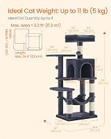 Feandrea Cat Tree Tower 112 cm Multi-Level Plush Condo with 4 Scratching Posts view 7