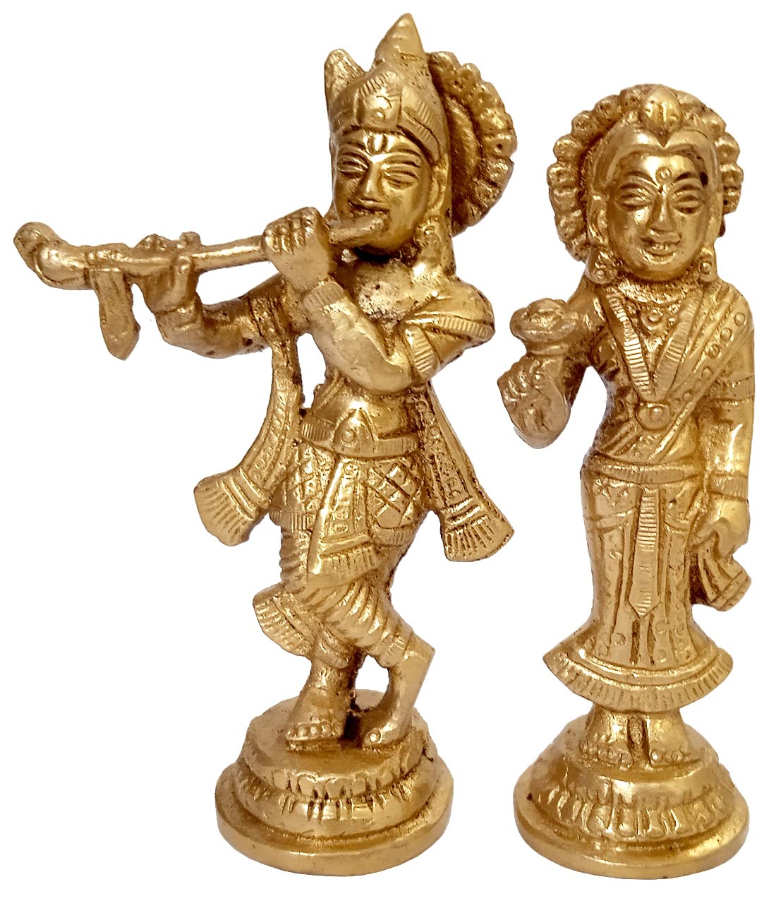 Purpledip Brass Idol Set Radha Krishna: Collectible Statue For Home Temple (12407A)