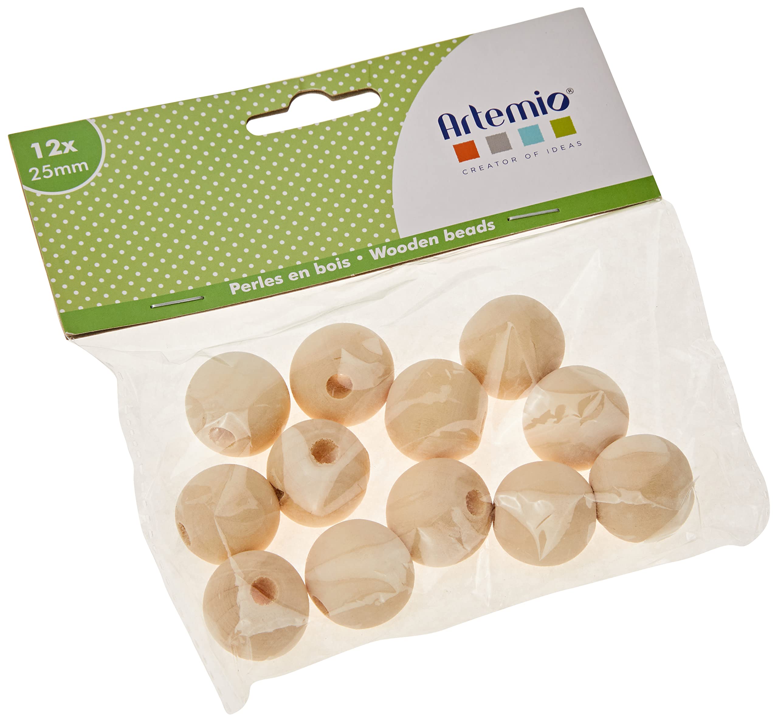 Artemio 12-Piece 25 mm Wooden Beads, Beige