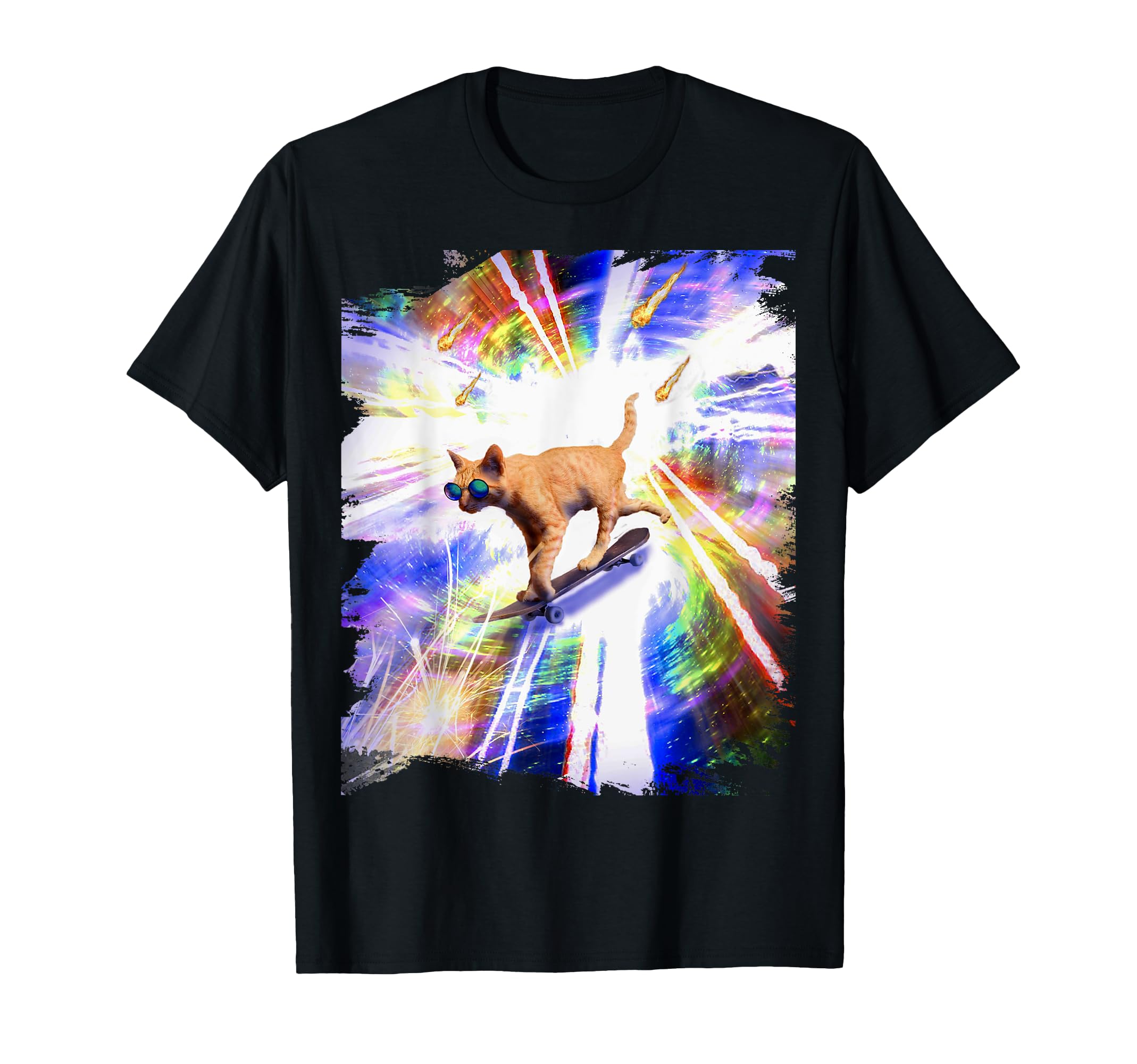 Skateboarding Kitty Cat Kitten Skating Trippy Skateboard T-Shirt