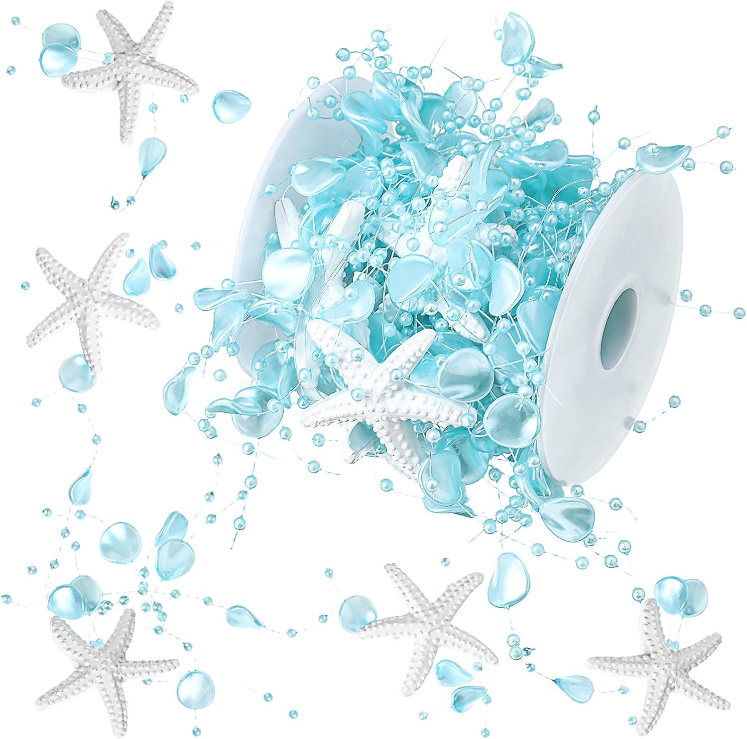 Wreaths, Garlands & Swags - 16 ft Christmas Ocean Themed Garland Ocean Beaded Starfish Shell Garland Christmas Coastal Beaded Garland Decor Beach Garland for Christmas Tree Fireplace Wedding Home Decor Supply (Blue, Starfish)