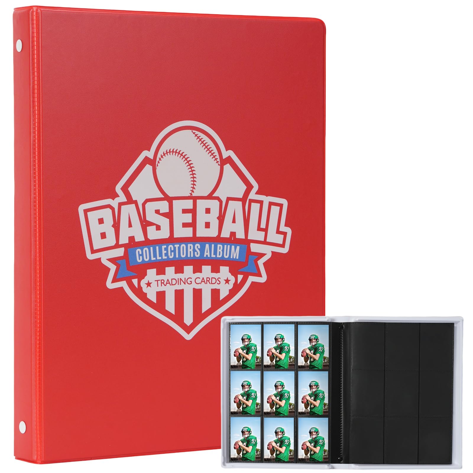 Photo 1 of 1 Red 9-Pocket Card Album - Side-Loading Design, 20-Page Organizer, 360-Card Capacity, Card Binder Perfect for Trading Cards (Baseball, Basketball, Football) Portable Album with Secure Snap Closure
