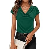 ZESICA Women's Summer Short Sleeve Business Casual Tops 2026 Cowl Neck Knit Shirts Spring Work Dressy Blouses