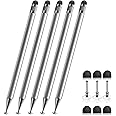 Bopomofo Stylus (5 Pcs), 2-in-1 Stylus Pen for Touchscreen, High Precision and Sensitivity, Suitable for iPhone/ipad/Android Tablets, Compatible with All Touch Screens,Silver