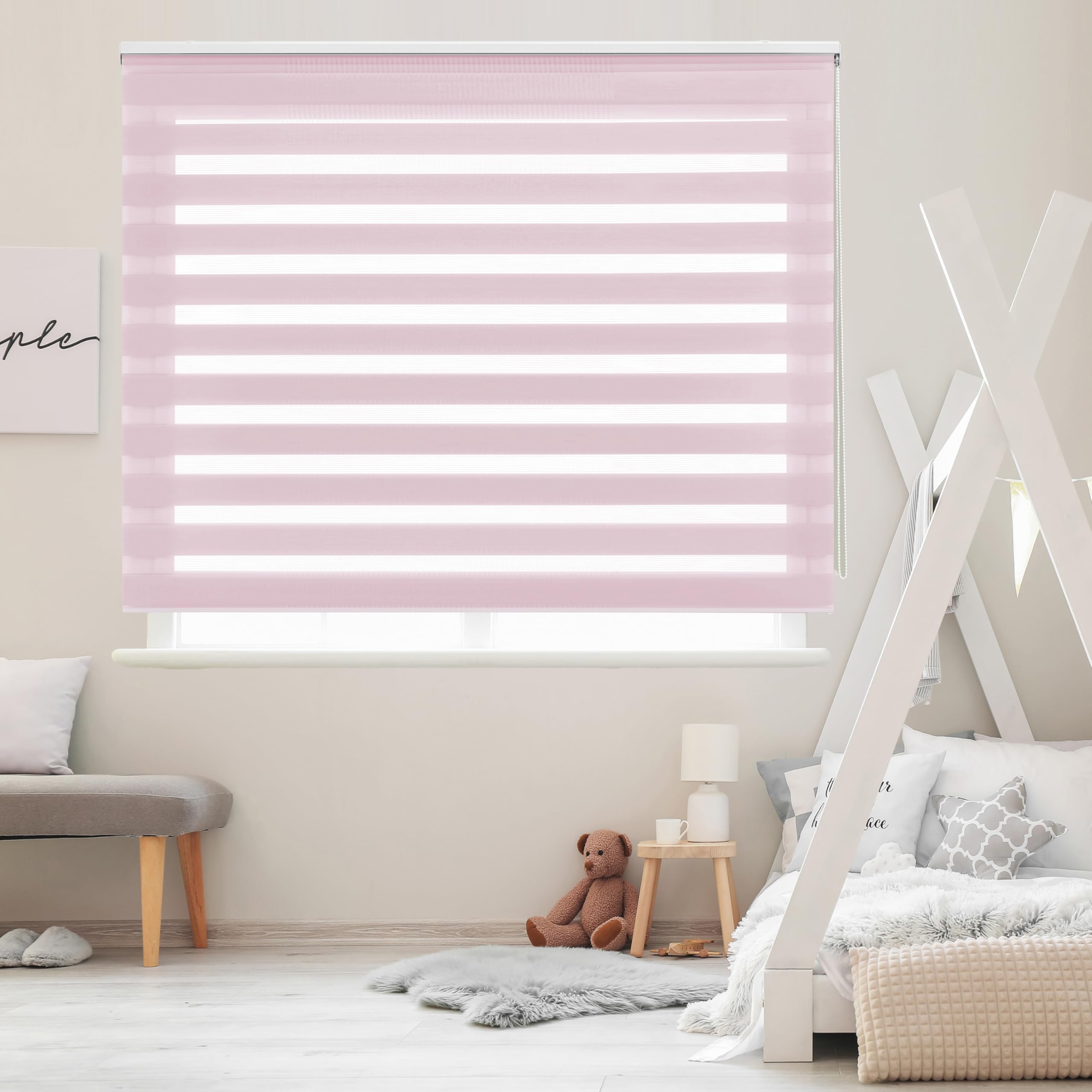Blindecor - Lira. DoubleLayered Roller Blind, Night and Day, Pink, 140x250 cm