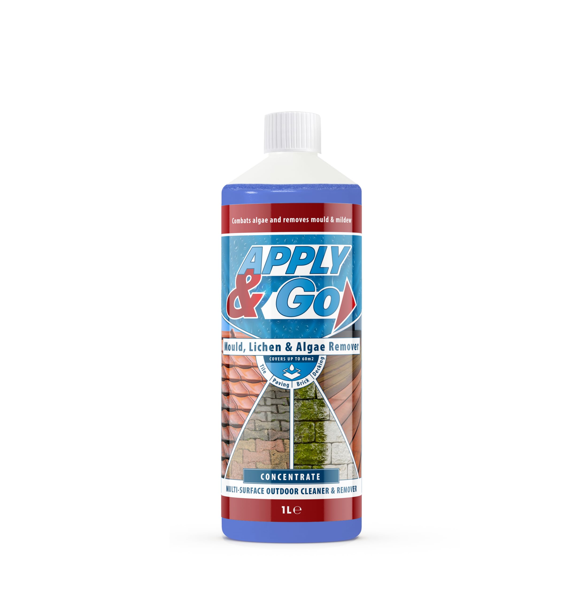 Apply & Go - Path and Patio Cleaner, Concentrated Mould, Mildew, Lichen & Algae Remover | Outdoor Cleaning Treatment for Decking, Stone, Driveways, Rooftops (Up to 60m2 coverage) - 1 Litre