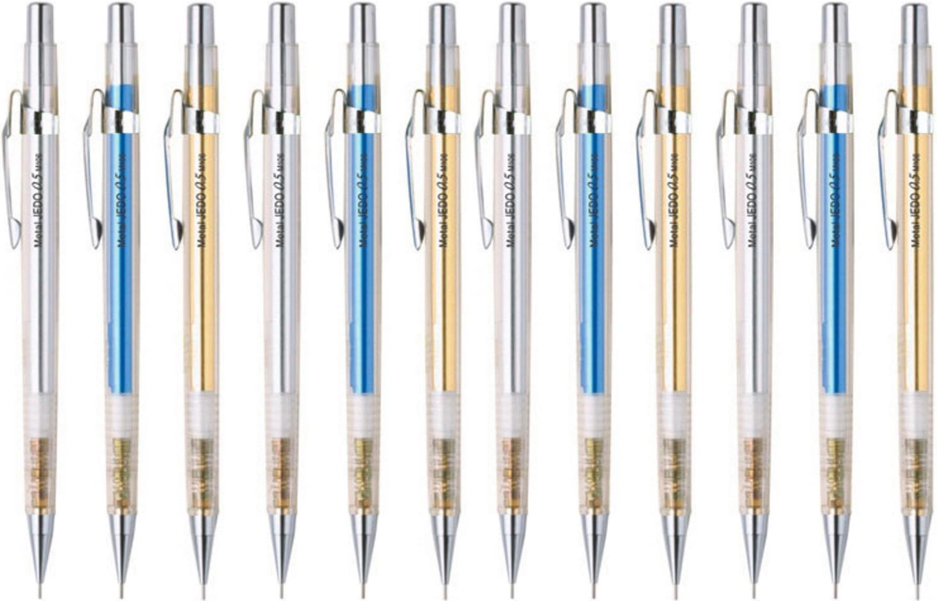 eMicro Metal Jedo Mechanical Pencil M106 Bundle with Lead Refill, 0.5mm, Assorted Colors (12-Pack, Assorted)