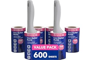 BOMDA Extra Sticky Lint Roller for Pet Hair, Lint Rollers 600 Sheets, Pet Hair Remover with 2 Upgraded Handle 6 Rollers, Portable Lint Remover for Clothes, Furniture, Dog & Cat Hair (2 Handles + 600 Sheets)