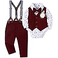 SOLOYEE Baby Boy Clothes Suit Infant Gentleman Wedding Outfit Dress Shirt+Bowtie+Vest+Corsage+Suspender+Pants 6Pcs Set 0-24M