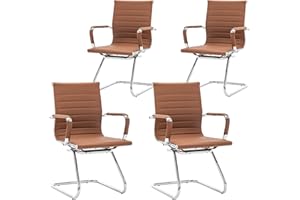 Wahson Office Guest Chairs, 4 Pack Reception Chairs for Waiting Room/Conference Room, with Faux Leather and Sled Base, Coffee
