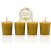 Alternative Imagination 100% Pure Natural Beeswax Votive Candles - 4 Pack - Hand-Poured - Unscented- Light Honey Aroma - 15 Hour Burn - Paraffin-Free, Long Lasting for Prayer, Meditation & Home Decor